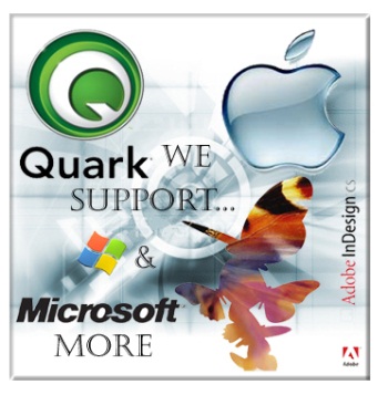 Quark, Microsoft, Adobe, Apple logos